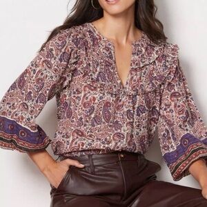 Cleobella Samara Paisley Organic Cotton Button Down Blouse Top Shirt Women’s L